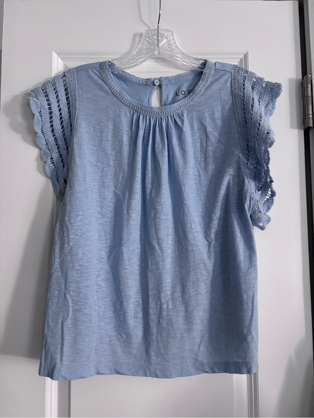 LOFT Light Blue Crochet Cap Sleeve Top